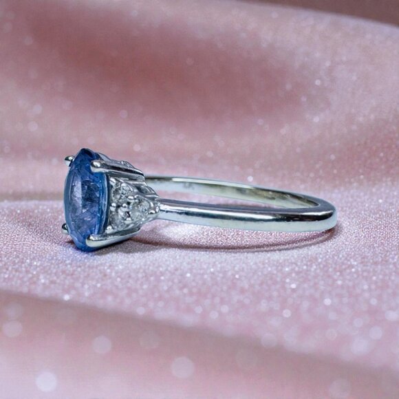 ESTATE- 10K White Gold Natural Tanzanite & Diamond Ring -1CT Solitaire -Sz 6 -2g - Picture 9 of 16